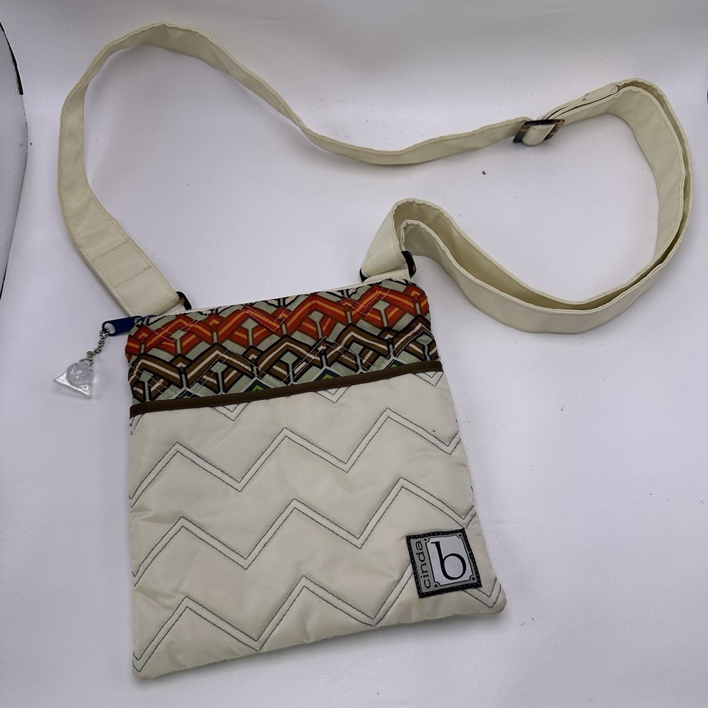 CINDA B Chevron Quilted Nylon Shoulder Bag Ivory USA Machine‎ Washable